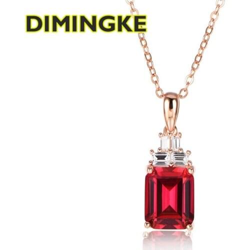 DIMINGKE 6*8MM Natural Ruby Pendant Silver Necklace 100%-S925 Silver Birthday Anniversary Woman Jewelry