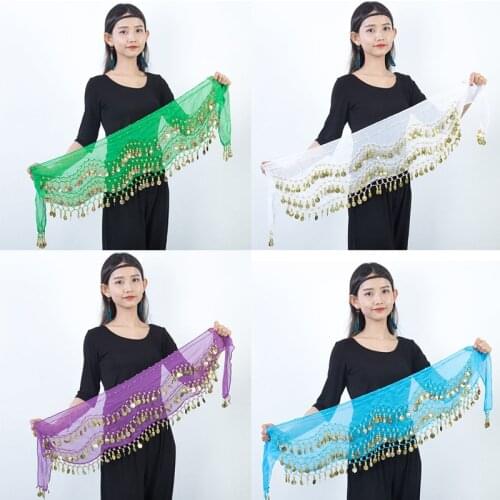 Lady Women Belly Dance Hip Scarf Accessories Belt Skirt With Gold belly dance Tone Coins Waist Chain Wrap Adult Dance Wear