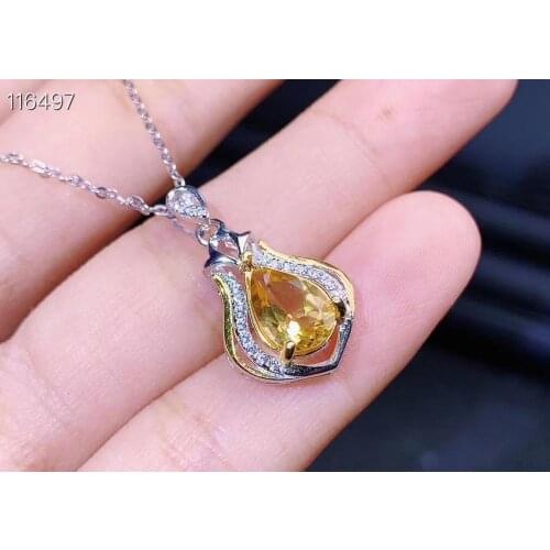 2020 newest classic yellow citrine gemstone pendant for necklace ornament real 925 silver birthday anniversary gift hot