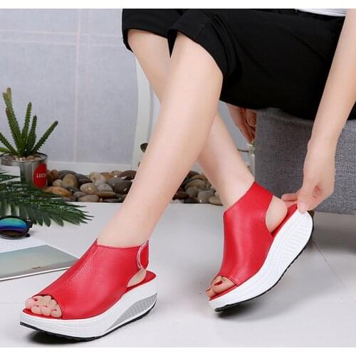 2020 Gladiator Sandals Shoes Woman PU Leather Wedges Heels Platform Open Toes Flats Sandals Fish Mouth Beach Sandals Women 35-43