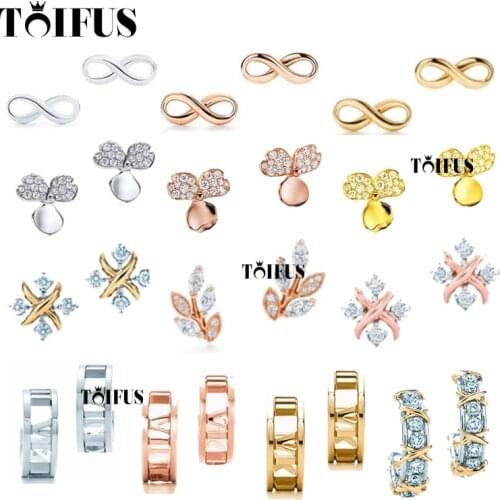 Tif Original Sterling Silver 925 Quality Charm Stud Earrings Engraved Inscription FOR Woman Original Model Production