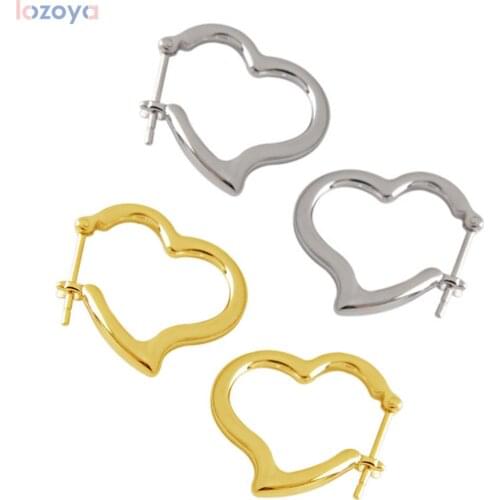 LOZOYA 925 Solid Sterling Silver Hoop Earrings 18K Gold Plated Big heart Ear hoop earrings bamoer official store