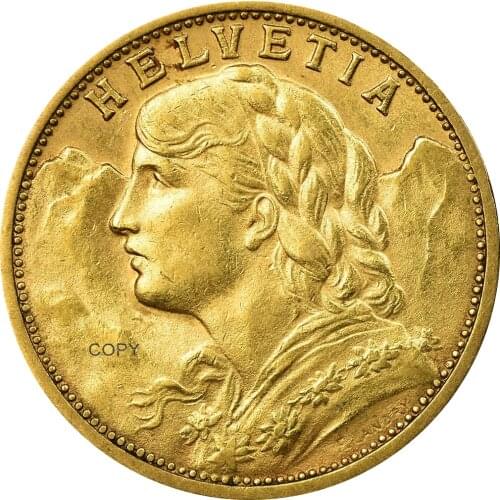 Switzerland Federal State 1905 B Gold 20 Francs Helvetia Copy Coin Brass Metal Replica Coins Collection Commemorative