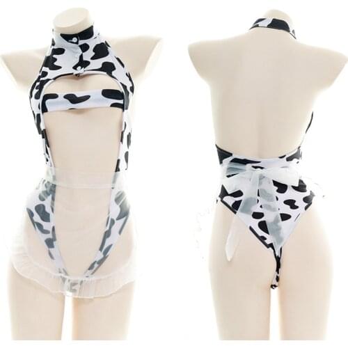 Lolita Girls sexy lingerie cow hollow maid outfit Japanese cosplay suit uniform temptation anime costume with apron