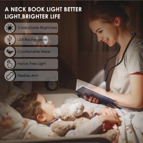LED Neck Hung Light USB Book Reading Lamp Hands-free Rechargeable Bendable Night Reading Lamp