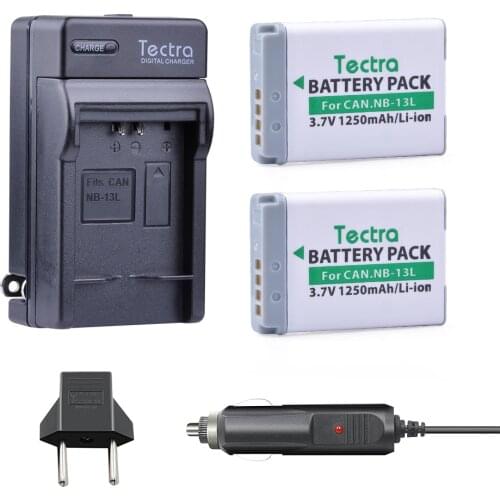 Tectra (2pack) NB-13L NB 13L 3.7V/1250mAh Camera BATTERY + Digital Charger+Car Plug For Canon G5X G7X G9X G7 X Mark II SX720 HS