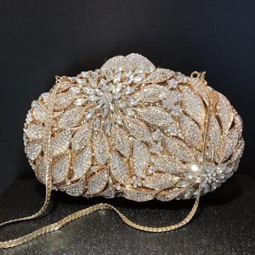 WHTUOHENG White Diamond Clutch Purses And Handbags Luxury Gold Metal Crystal Rhinestone Evening Clutches Women Wedding Party Bag