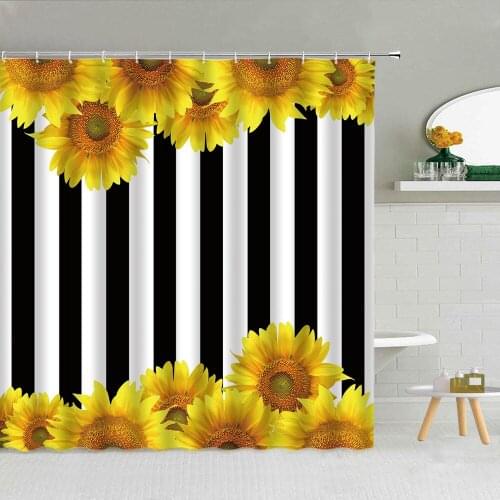 Shower Curtain Set Painted Flower Sunflower Red Blue Yellow Pink Waterproof Polyester Fabric High Quality Bath Screen With Hook
