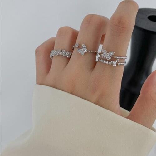 925 Sterling Silver Crystal Butterfly Finger Ring For Women Girls Fashion Party Wedding Jewelry jz060