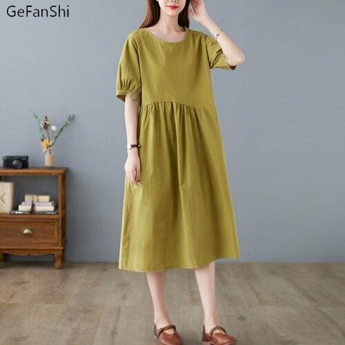 2021 New Fashion Solid Women Summer Dress Casual Loose Cotton Linen Ladies Elegant Beach Dress Vestidos Big Size