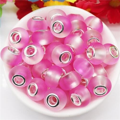 10Pcs Cute Pink Color Matte Surface Murano Charms Large Hole European Spacer Beads Fit Pandora Bracelet Women DIY Craft Jewelry