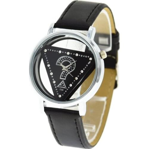 100pcs/lot Wholesale Fashion Elegant WoMaGe 729 Watches Triangle Shaped Silver Case Leather Wrist Watch For Men Quartz Watches