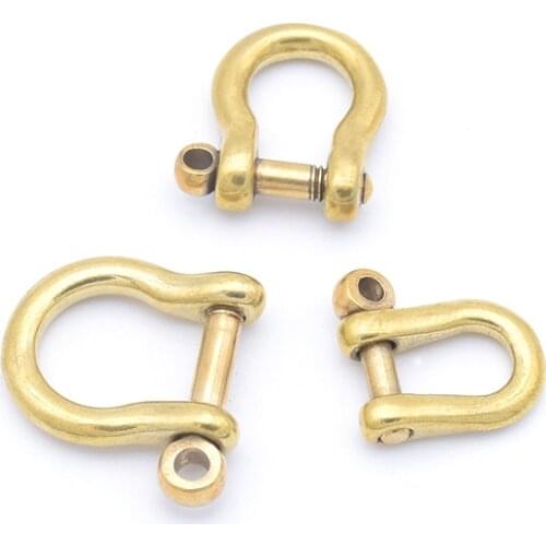 1x Ivoduff Solid Brass Carabiner D Bow Staples Shackle Fob Key Ring Keychain Hook Screw Joint Connector Buckle