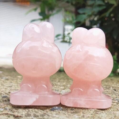 2inch Crystal Animal Rabbit Natural Rose Quartz MashiMaro Gemstone Melody Healing Love Gift 1pcs