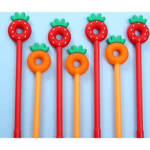Ellen Brook 2 PCS Stationery Sweet Cute Kawaii Strawberry Carrot Creative School Office Supplies Donut Handles Lovely Gel Pen