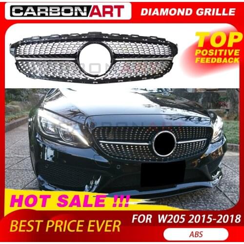 C class W205 Diamond grille for Mercedez ABS black without/with camera hole C63 look C-Class C180 C200 C250 C300 350 400