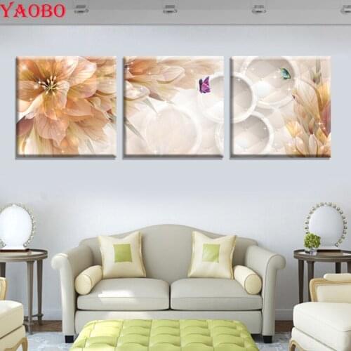 5d Cross Stitch Full Square Rhinestones Painting diy diamond painting Beautiful Flower Pictures mosaic Diamond Embroidery 3 pcs