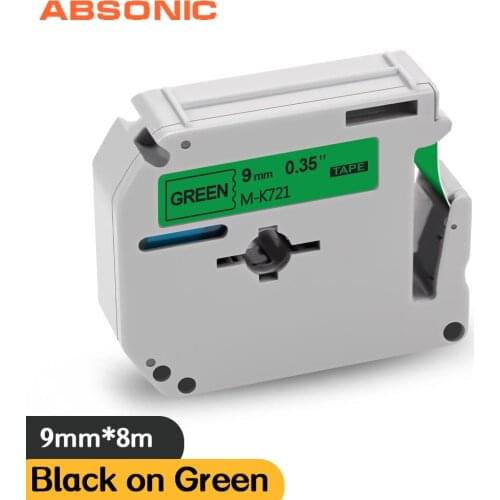Absonic 9mm M-K721 MK721 Black on Green Tape Compatible for Brother P-Touch PT-M95 PT-65 PT-70 PT-80 PT-85 PT-90 PT-45M Printer