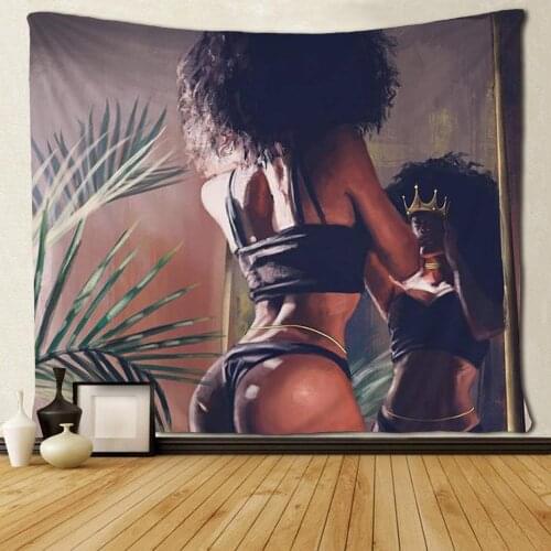 African American Women with Crown Black Art Tapestries Hippie