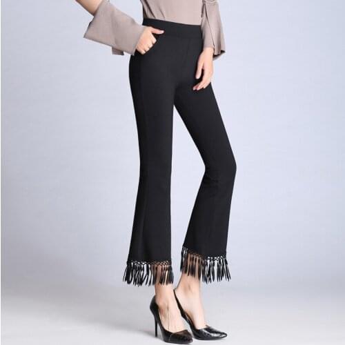 Large Size 9xL Flares Pants Female Slim Skinny Stretch Ankle Length Trousers Elastic High Waist Tassel Bell Bottoms for Woman