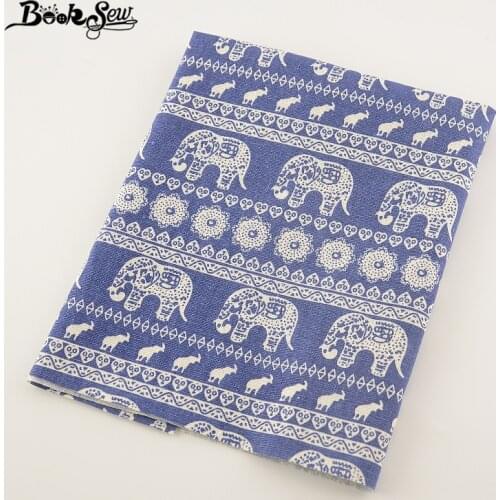 Booksew Home Textile Thailand Style Elephant Design Cotton Linen Dark Blue Fabric Sewing Tissu For Bag TableCloth Curtain Pillow