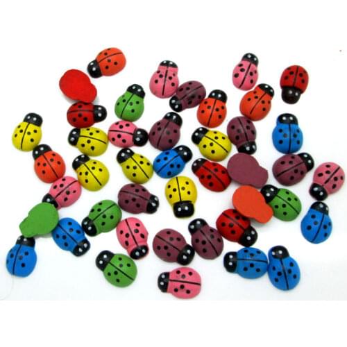100Pcs Mixed Ladybug Wooden Buttons Flatback Cabochon Scrapbooking Crafts Wood Knopf Bouton Kawaii Decor Diy Accessories