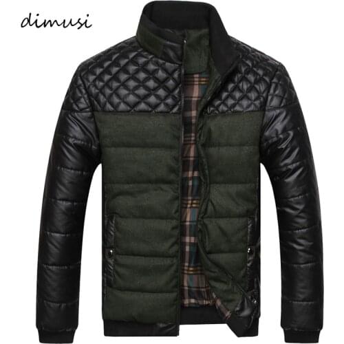 DIMUSI Winter Men Parka Fashion Mens Cotton Thick Jackets Parkas Male Casual PU Patchwork Design Outerwear Coats Clothing YA745