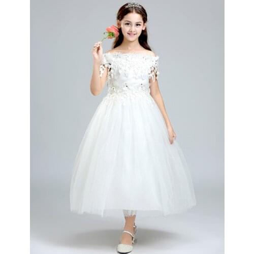 Glizt White Lace Appliques Flower Girl Dress Shoulderless Kid Party Princess Wedding Dress Girls First Communion Gown