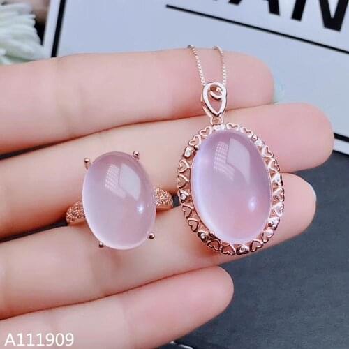 KJJEAXCMY boutique jewelry 925 sterling silver inlaid Natural Pink crystal Ross quartz pendant ring suit support detection