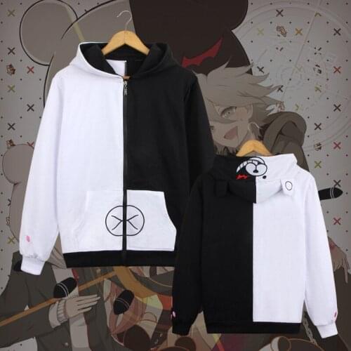 Adult Anime Danganronpa Monokuma Hooded Hoodie Jacket Costumes Cosplay For Man Woman Black White Daily Clothes S-3XL C50K177