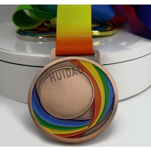 1PCS Double Side Available Paste Logo Copper Medal with Ribbon Metal Medallion Bronze Medal In Soft Enamel