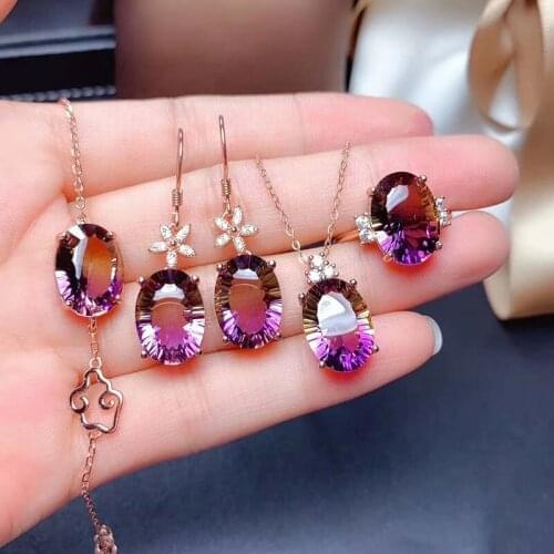 Millennials Ametrine Jewelry Sets for Women Party Necklace Earrings Bracelet and Ring Fine Jewelry Gifts Top Quality S925