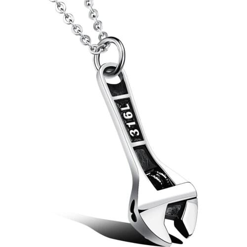 Fashion Vintage Jewelry Womens Mens Charming Silver Color Stainless Steel New Wrench Charm Pendant Necklace Cross Link Chain