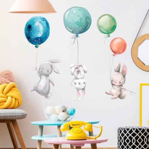 Cartoon Bunny Balloon Wall Stickers, Decorative Stickers for Childrens Room Living Room Bedroom Study Room,Home Decor Wallpaper