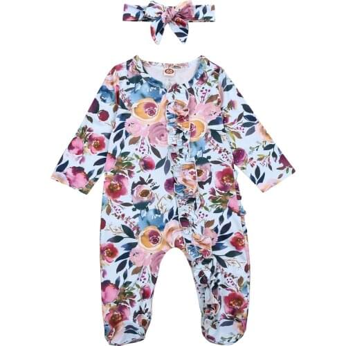 New Baby Girl Floral Romper Cotton Long Sleeve Jumpsuit Infant Clothes Pajama Outfits
