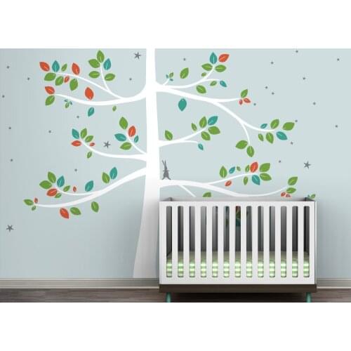 Extra Large Tree Wall Decals With Rabbit and Stars Vinyl Wall Art Stickers For Kids Baby Room Nursery Wall Decor Wallpaper A229