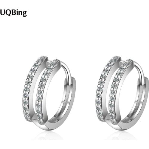 Wholesale Double Layer Round Zircon Clip Earrings for Women 925 Sterling Silver Wedding Fine Jewelry
