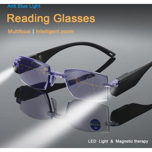 Progressive multi-focus anti-blue light glasses magnetic therapy LED light-emitting glasses zoom magnifying glass reading glasse
