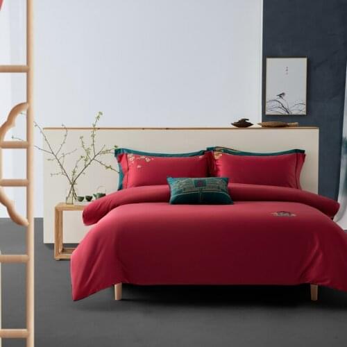 Luxury red bedlinen Bedding Set King Queen Size Bed Linen 1000TC egyptian Cotton Duvet Cover Bed Sheet Set Pillowcases