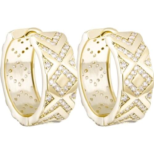 Newest Geometric Rhinestone Hoop Earrings Trendy Simple Design Circle Eardrop Party Jewelry Euro Fashion Girl CZ Copper Earrings