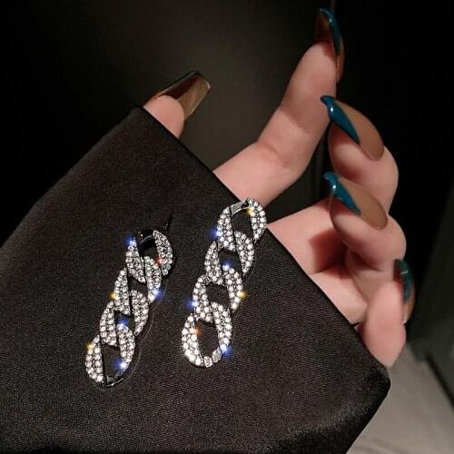 VSnow Statement Bling Bling Chunky Curb Chain Dangle Earring for Women Delicate Hollow Out Rhinestone Earring Jewelry Pendientes