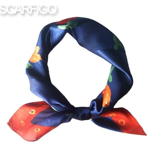SCARFIGO 2020 New Arrival Square Silk Scarves 50*50cm Elegant Women Neck Scarf Flower Print Hairbands