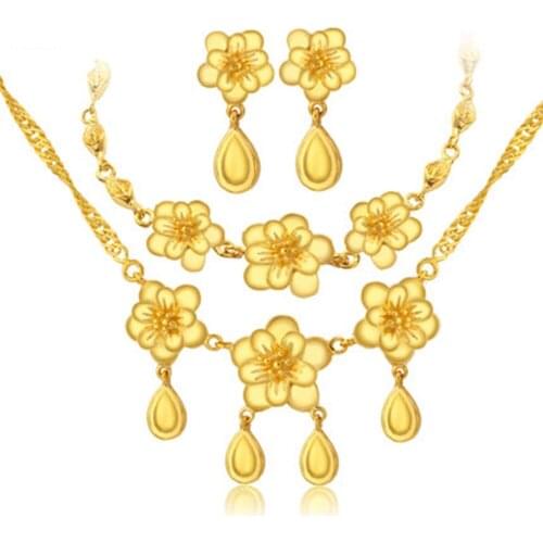 Wedding Accessories Yellow Gold Filled Engagement Womens Necklace+Bracelet+Earrings Set