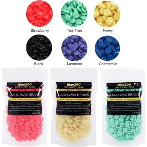 100g/Pack Wax Beans 6 Flavors Depilatory Wax Beans Solid Hard Wax Beans with Wood Stick Depilatory Hot Film Hard Wax Pellet Hot