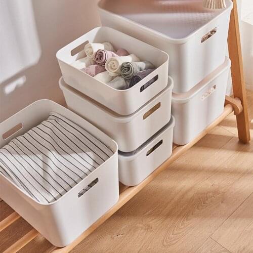 Storage Boxes Basket Dust-proof White Sundries Pantry Bathroom Stackable Lids Shelf Kitchen Organizer Toy Socks Bins Large