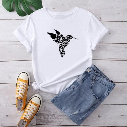 Hummingbird Printed Woman Tshirt Tee European Style Cotton Tshirt Female Tee Top Summer Casual Teens Tshirt