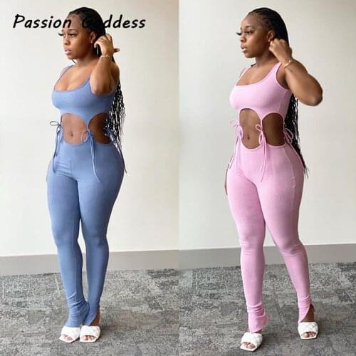 2 Piece Bandage Crop Tops Leggings Set Women Slim Zipper Split Tracksuits Set Hollow Out Skinny Two Piece Pink Outfits Femme