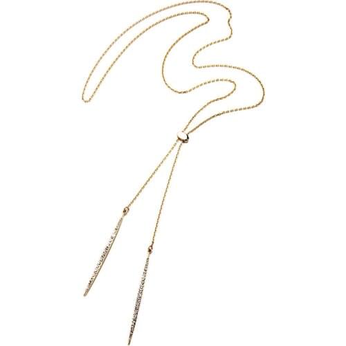 Gold & & Rose Gold Twain Pave Crystal Spear Dagger Pendant Long Lariat Necklace for Women Fashion Minimal Jewelry