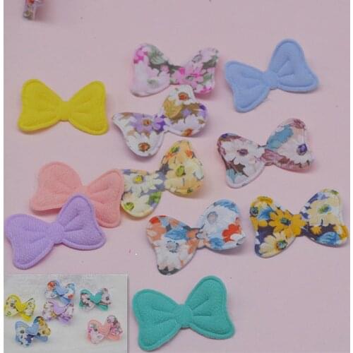 80Pcs/LOT 3.9*2.5CM Print Flower Fabric Bow Padded Appliques For DIY Handmade Children Hair Clip Accessories Patches