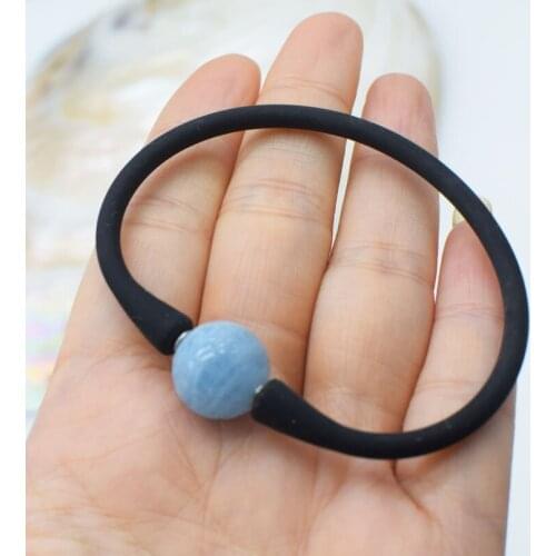 Aquamarine blue carved round 14mm and black silicone nature 7.5inch FPPj wholesale beads good quality